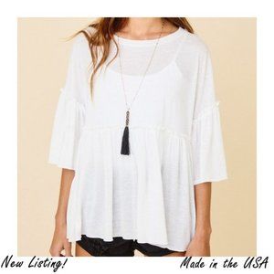 Ruffled Solid White Baby Doll Tunic Top